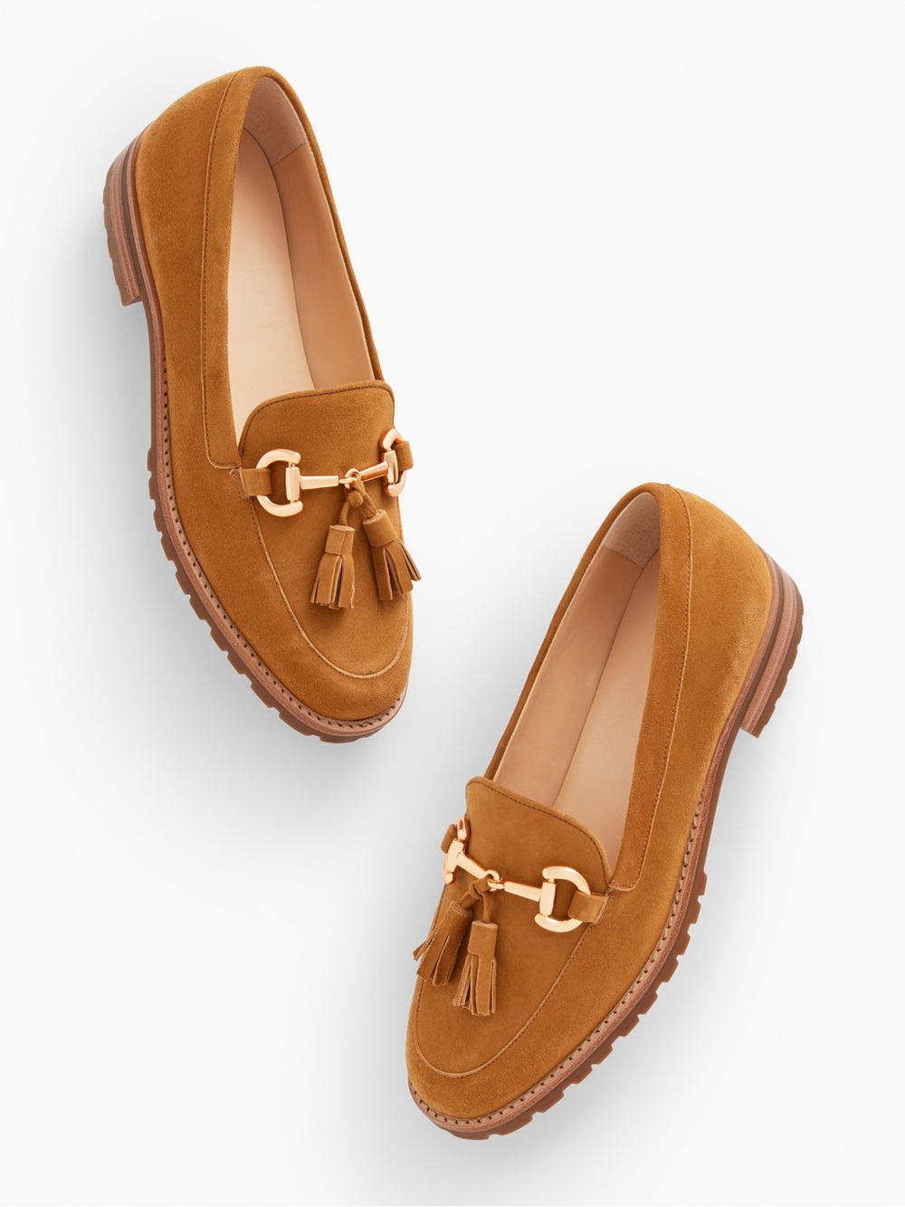 Talbots Suede Tassel Loafers in Caramel Brown